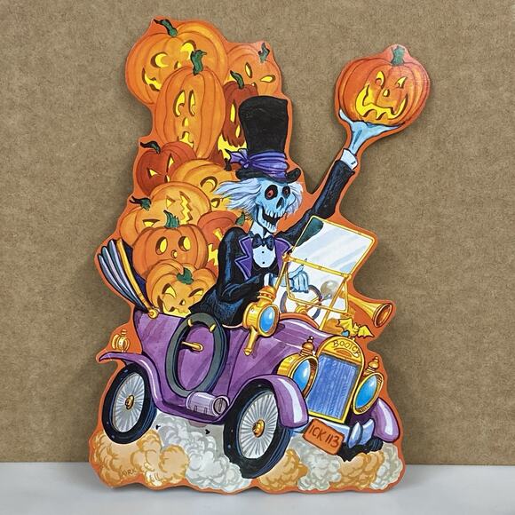 Vtg Halloween 4 Die Cuts Kirk Pumpkin Man, Skeleton, Witch, Cat On Grave 1980s - Picture 10 of 15